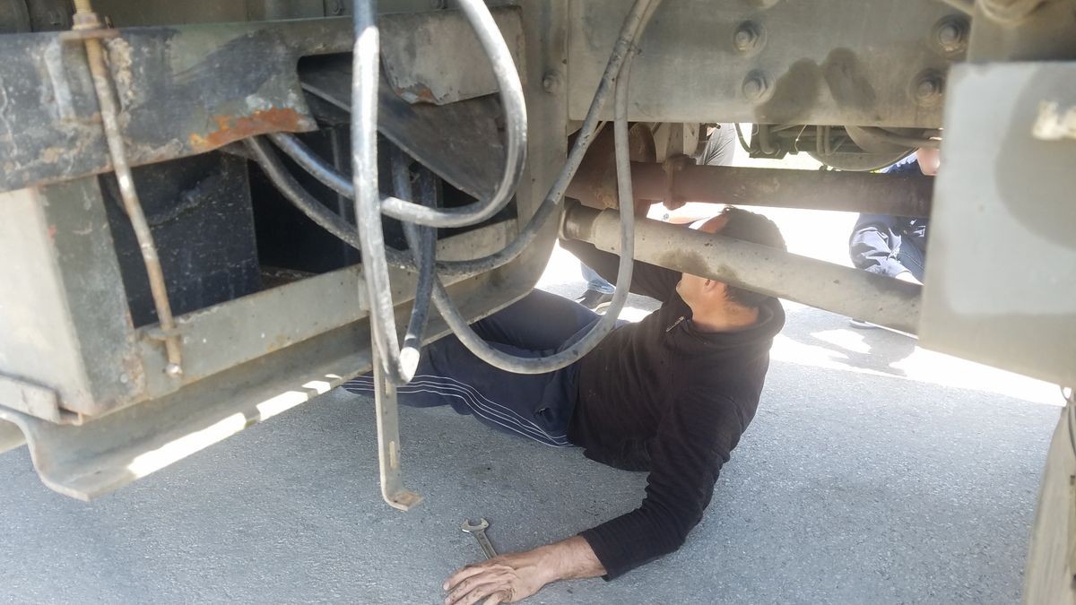 Mechanic fixes truck